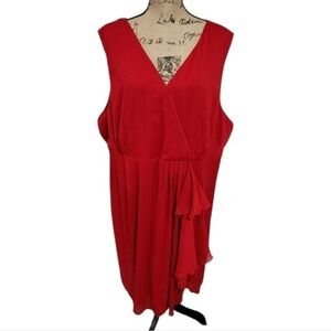 Avenue Red Wrap Style Ruffle‎ Dress Plus Size 26 Sleeveless V Neck Crepe New